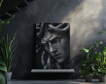 Medusa Canvas Print - Greek Mythology Wall Art - Dark Fantasy Decor - Powerful Female Portrait - Snake Hair Goddess - Gothic Wall Poster