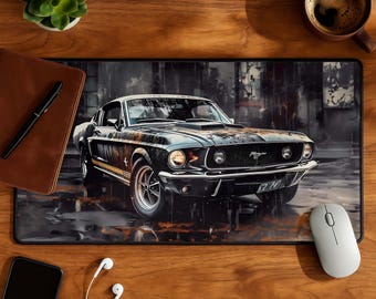 1967 Ford Mustang Schreibtischmatte, Oldtimer Mauspad, Classic Car Desk Mat, Geschenk für Mustang Fan