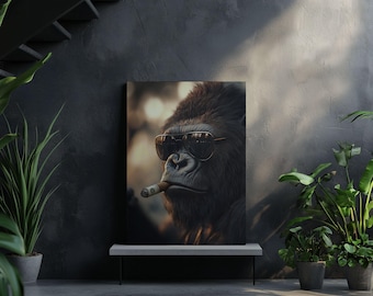 Canvas Art Gorilla Wall Art Gorilla Wall Print Gift For Money Fan Wall Decor Office