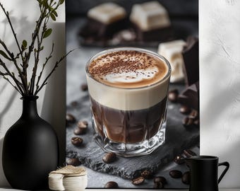 Coffee Art Print – Espresso & Cappuccino Wall Decor, Modern Kitchen Poster, Warm Minimalist Cafe Art