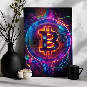 Canvas Art Bitcoin Wall Art Pop Art Wall Print Gift For Crypto Fan Wall Decor Bitcoin Neon