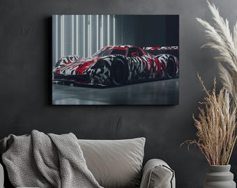 Porsche Race Car Wall Art – Modern Abstract Livery Print, Motorsport Canvas, Racing Gift for Him, Garage Decor, Supercar Poster