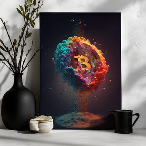 Canvas Art Bitcoin Wall Art Pop Art Wall Print Gift For Crypto Fan Wall Decor Bitcoin Colorful