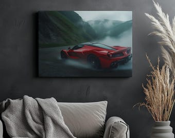 Ferrari LaFerrari Wall Art – Supercar Drift Canvas, Red Hypercar Poster, Modern Racing Decor, Gift for Car Lovers, Luxury Garage Print