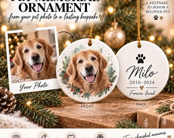 Haustier Gedenk Ornament vom Foto, Personalisiertes Tier Andenken, Geschenk bei Tierverlust, Hunde Memorial, Katzen Erinnerungsornament