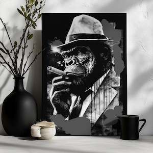 Canvas Art Gorilla Wall Art Gorilla Wall Print Gift For Mafia Fan Wall Decor Office