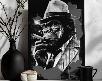 Canvas Art Gorilla Wall Art Gorilla Wall Print Gift For Mafia Fan Wall Decor Office