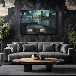 Miami Vice Canvas Print: Retro 80s Neon Cityscape Art