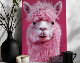Pink Alpaca Canvas – Fun Animal Wall Art, Vibrant Modern Poster, Quirky Home Decor, Cute Animal Lover Gift