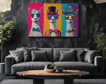 Funny Llama Canvas – Colorful Pop Art Wall Art, Cool Animal Poster with Sunglasses, Vibrant Modern Print, Gift for Llama Lover
