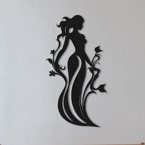 Floral Mermaid Metal Wall Art, Woman Silhouette Decor