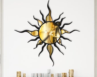 Espejo de pared moderno de metal con forma de sol, decoración ondulada de plexiglás
