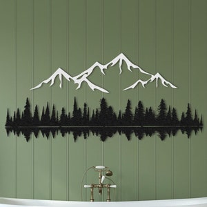 Mountain Forest and Lake Silhouette Metal Wall Art, Nature Decor , Trendy Metal Wall Art Room Decor, Outdoor Decor, Christmas Decor