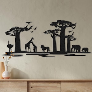 African Forest and Animals Metal Wall Decor, Nature Metal Decor, Safari Animals Wall Decor, Wildlife Wall Art, Outdoor Decor,Gift For Friend