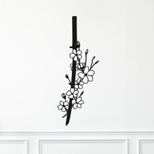 Sakura and Samurai Sword Wall Art, Cherry Blossom Home Decor, Metal Wall Decor, Valentine&#39;s Day Gift, Gift for Valentine, Meaningful Gifts