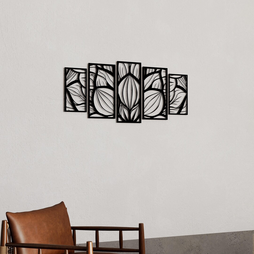 Abstract Leaf Metal Wall Art Set, Modern Botanical Panel Decor for ...