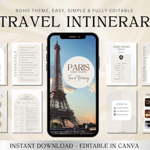 Boho Theme Travel Itinerary,Printable & Editable Trip Planner, Canva Template, Digital Travel Guide, Daily Schedule, digital itinerary 2025
