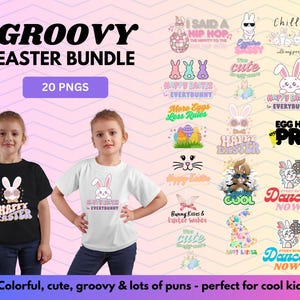 Groovy Easter PNG Bundle | 20 Retro Easter Sublimation Designs | Cute Bunny, Egg, sassy Clipart for Stickers, Shirts & Crafts