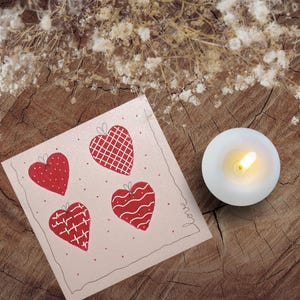 Carte de vœux personnalisable réalisée à la main, technique mixte. Unique et originale. Anniversaire, fête, St Valentin. Avec enveloppe.