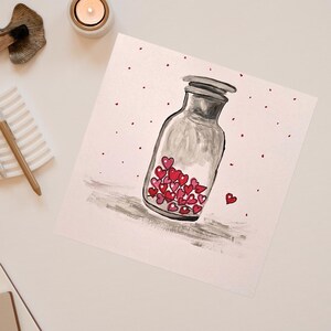 Carte de vœux personnalisable réalisée à la main, technique mixte. Unique et originale. Anniversaire, fête, St Valentin. Avec enveloppe.