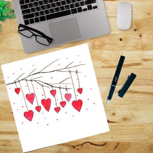 Carte de vœux personnalisable réalisée à la main, technique mixte. Unique et originale. Anniversaire, fête, St Valentin. Avec enveloppe.