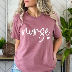 Nurse Shirt with Heart, Cute Script Nurse Tee, Nursing Student Gift, RN Graduation Shirt, Nurse Life T-Shirt