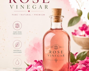 Rose Vinegar, Naturally Fermented Floral Vinegar, 250 ml Glass Bottle