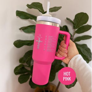 Engraved Christian 40oz Tumbler with Straw: Personalized Birth Flower Design