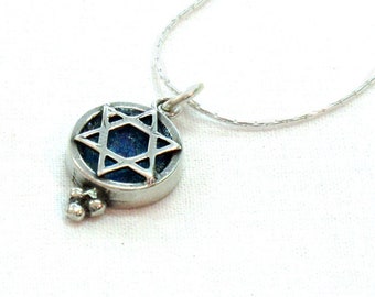 Roman Glass 925 Silver Star of David Pendant, Judaica Jewelry, Round Magen David Pendant, Drop Pendant, Gift for Her, Roman Glass Pendant