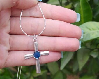 Dainty Roman Glass Pendant, 925 Silver Pattée Cross Pendant, Christian Holy Land Israel Jewelry, Unique Cross Pendant Necklace
