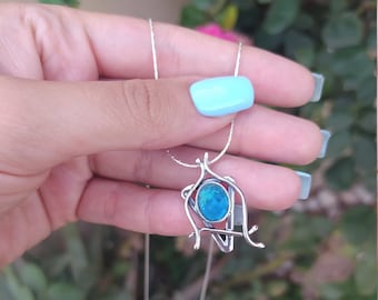Sterling silver Pendant, Blue Roman Glass Pendant, Maghen David Fantasy Pendant, Star of David Pendant, Roman Glass Jewelry, Holy Land Gift