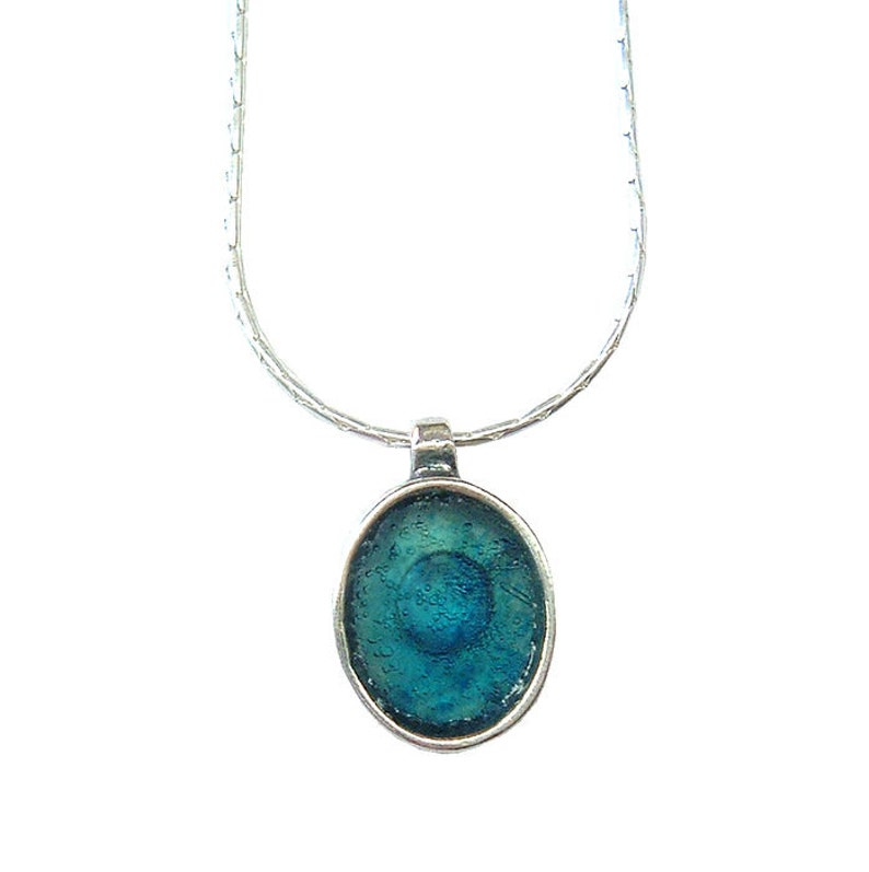 unique Roman Glass Pendant 925 Silver Pendant Modern Design Roman Glass Jewelry Unique blue Stone Small Vintage Pendant Oval