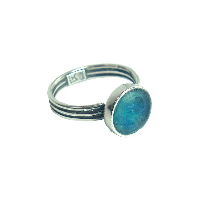 Israel Jewelry Unique Sterling Silver Ring Small Round Roman Glass Rings Round Roman Glass Ring Women Ring Delicate Ring