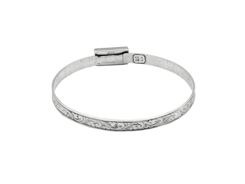 Roman Glass Bracelet, Engraving 925 Silver Bangle Bracelet with Oval Roman Glass, Flower Design Cuff Bracelet, Gift for Her, Artisan Jewelry image 6