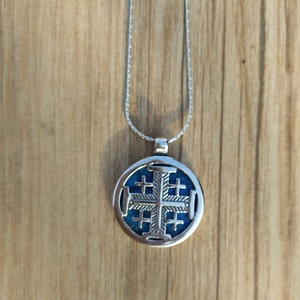 Große Jerusalem Kreuz Halskette, Römische Glas Halskette, Runde Jerusalem Kreuz, 925 Silber Kreuz, Heiliges Land Kreuz, Israel Christlicher Schmuck
