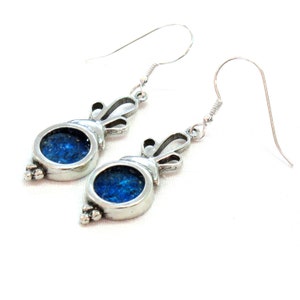 Römische Glasohrringe Rimmon Design, Sterling Silber 925 Granatapfel Ohrringe, Jejuda Schmuck, Baumeln Tropfen Cluster Ohrringe, Geschenk für Frauen
