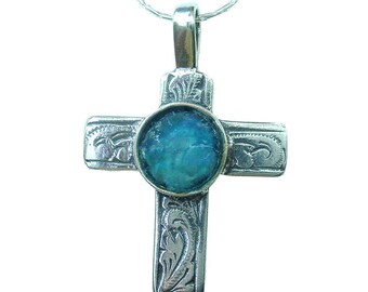 Roman Glass Floral Cross, 925 silver Cross, Roman Glass Cross Necklace, Cross Necklace, Israeli Jewelry, Christian Necklace, Holy Land Cross