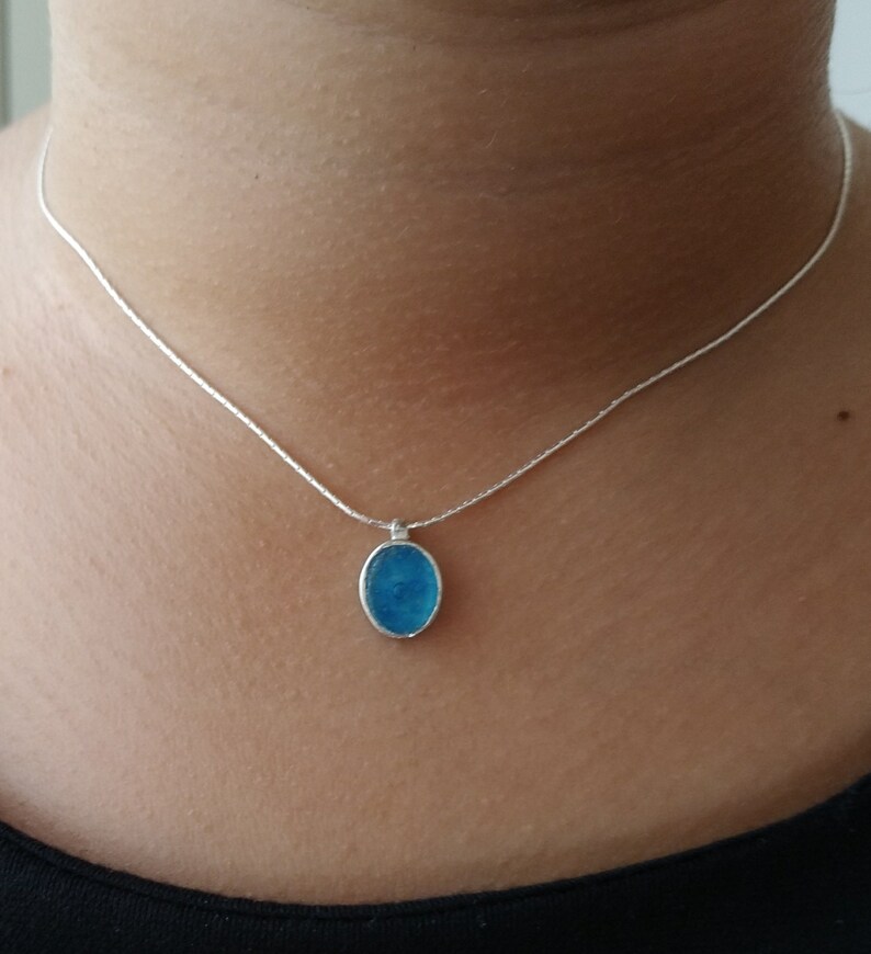 unique Roman Glass Pendant 925 Silver Pendant Modern Design Roman Glass Jewelry Unique blue Stone Small Vintage Pendant Oval