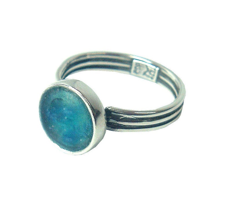 Israel Jewelry Unique Sterling Silver Ring Small Round Roman Glass Rings Round Roman Glass Ring Women Ring Delicate Ring