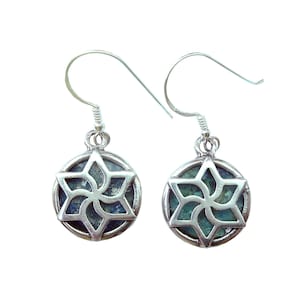 Roman Glass Earrings, Star of David 925 Silver Earrings, Round Magen David Earrings, Israel Jewelry, Dangle Drop Earrings, Gift for Women