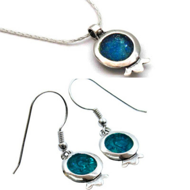 Pamogranet roman glass silver earring israeli design,amazing pamogranet silver earring,gift for her,roman glass jewelry,ancient jewelry