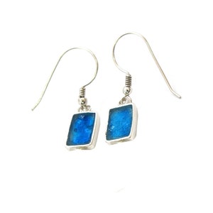 Small Roman Glass Earrings, Delicate 925 Silver Rectangle Earrings, Dangle Drop Earrings, Minimalist Earrings, gift for women