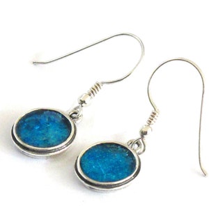 Ancient Roman Glass Earrings, Delicate Round Sterling Silver Earrings, Dangle Drop Earrings, Minimalist Earrings, gift for women