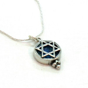 Blue Roman Glass Sterling Silver Pendant, Star of David Pendant, Israel Judaica Jewelry, Magen David Pendant