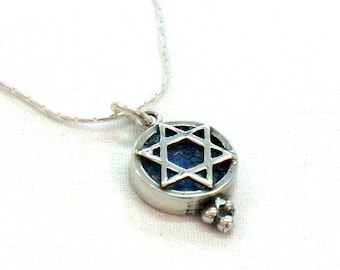 Blue Roman Glass Sterling Silver Pendant, Star of David Pendant, Israel Judaica Jewelry, Magen David Pendant