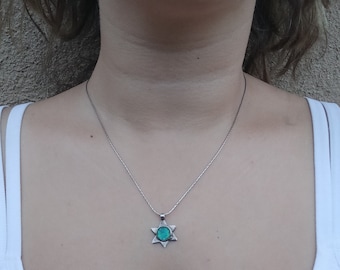 Blue Roman Glass Pendant, 925 Silver Star of David Pendant, Magen David Israel, Judaica Jewelry
