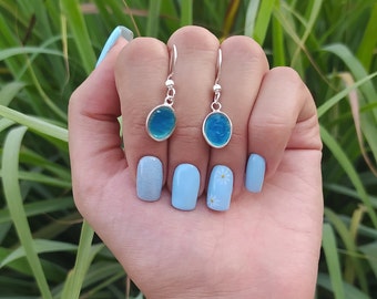 Israeli Roman Glass Earrings, Small Oval Earrings, Delicate Silver Oval Earrings, Birthday Earrings Gift, Dangle Silver Earrings
