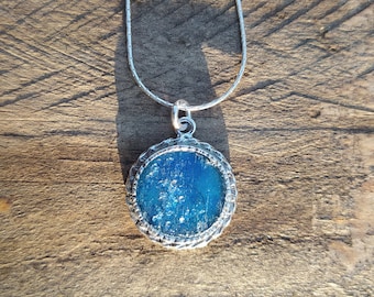 Unique Ancient Roman Glass 925 Silver Round Pendant, Artisan Jewelry, Drop Pendant, Gift for Her, Roman Glass Pendant, Pendant Necklace