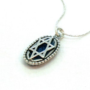 Oval Roman Glass Pendant Necklace, 925 Sterling Silver Star of David Pendant, Blue Roman Glass Magen David Pendant, Israel Judaica Jewelry