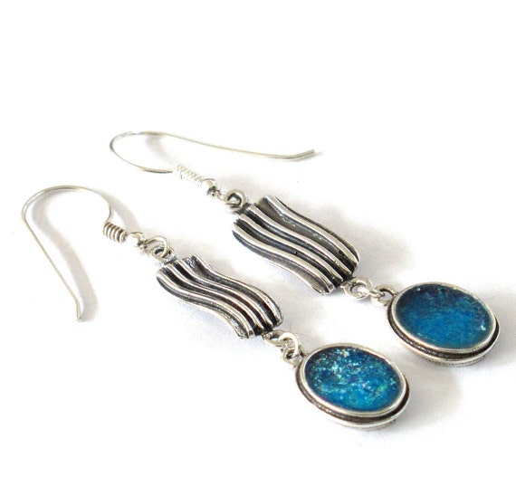 Roman Glass Necklace Double Oval Link Drop Sterling Silver Roman Glass Necklace Double Oval Link Drop Sterling Silver